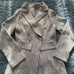 Womens Double-Breasted Textured Gray Coat